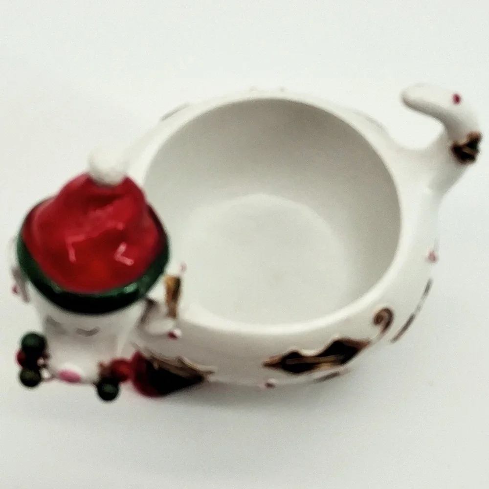 Vintage Ganz Whimsical Christmas Dog Candle Holder Ceramic Holly Berries